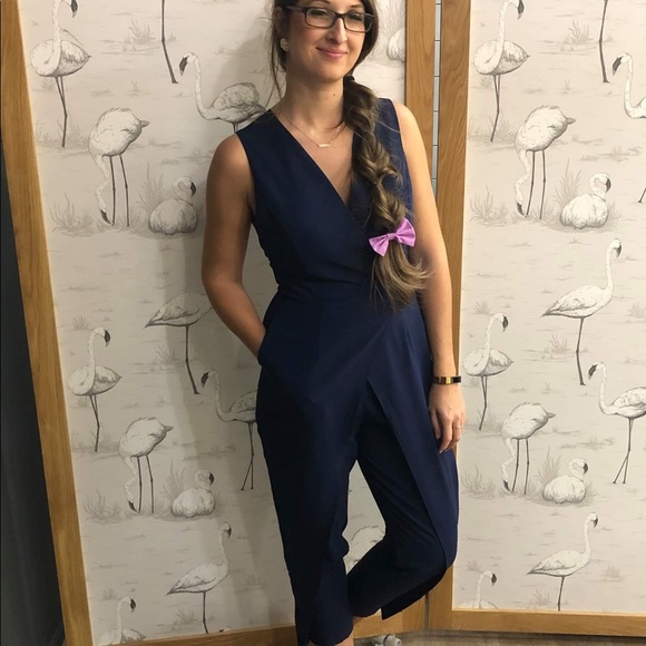 (LAST ONE) TARA SLICKER TULIP FRONT JUMPSUIT-NAVY - Picture 1 of 4